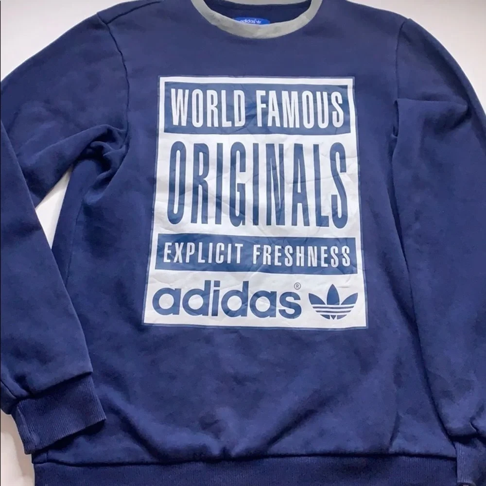 Vintage 90s Adidas Originals Crewneck large logo navy white mens small pullover